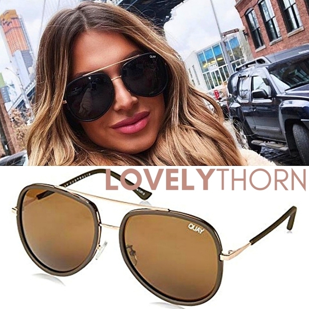 QUAY // ltd ed oversized chocolate brown & gold frame brown lenses nwot